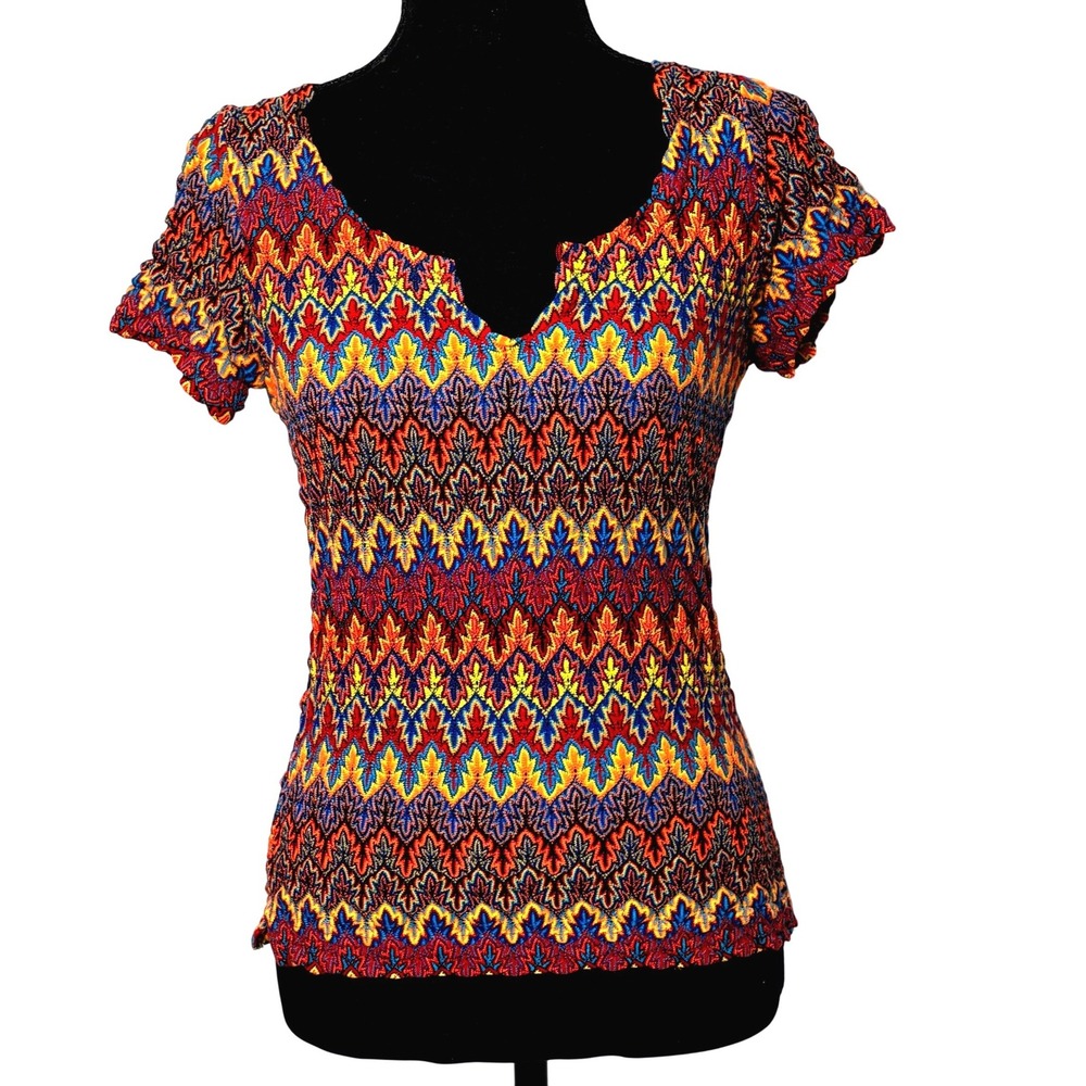 Vintage Chevron Knit Top Small Psychedelic Indie Artsy Retro Festival Y2K Rave